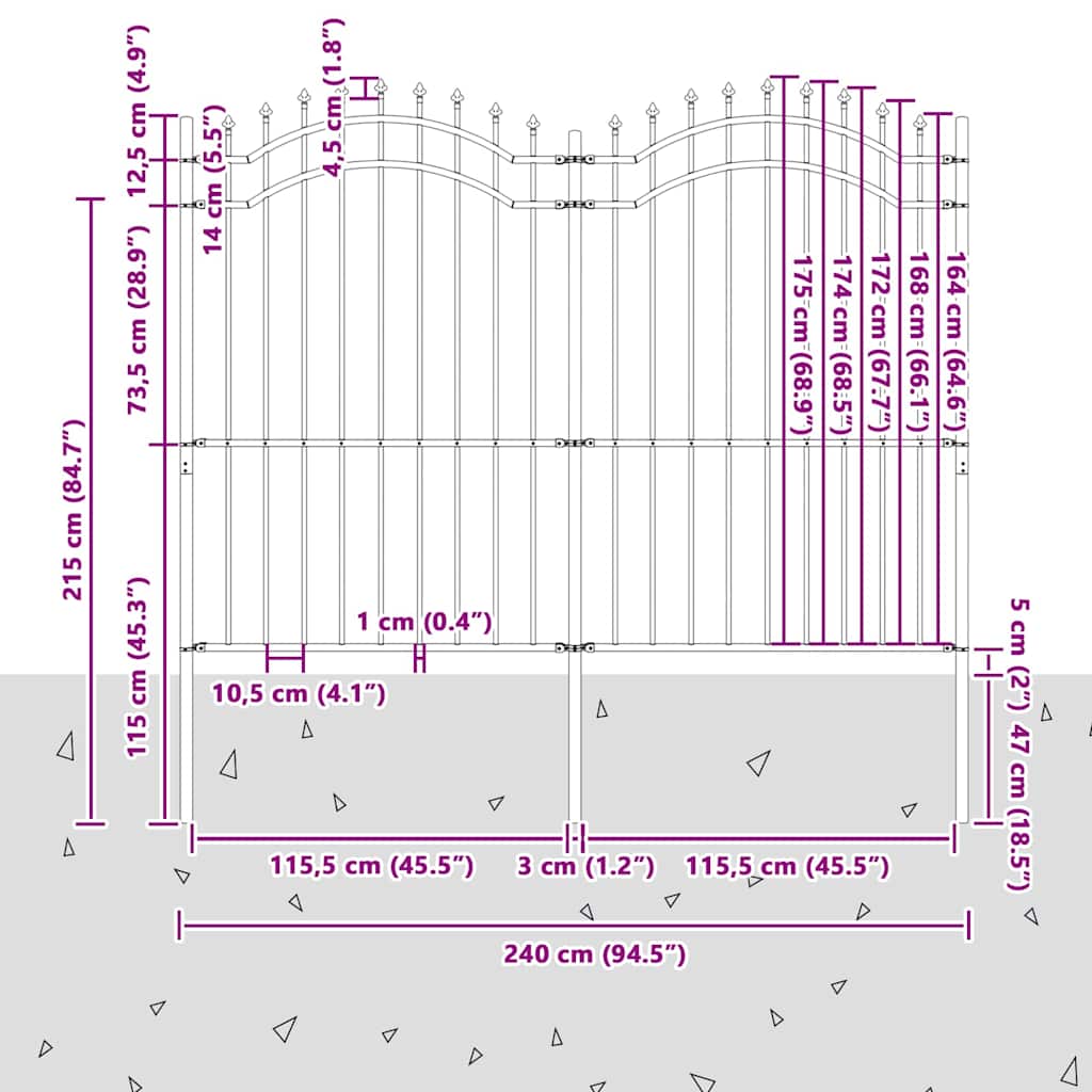 Gard de Grădină Gri 215 cm Oțel vopsit în pulbere GartenMobel Dekor