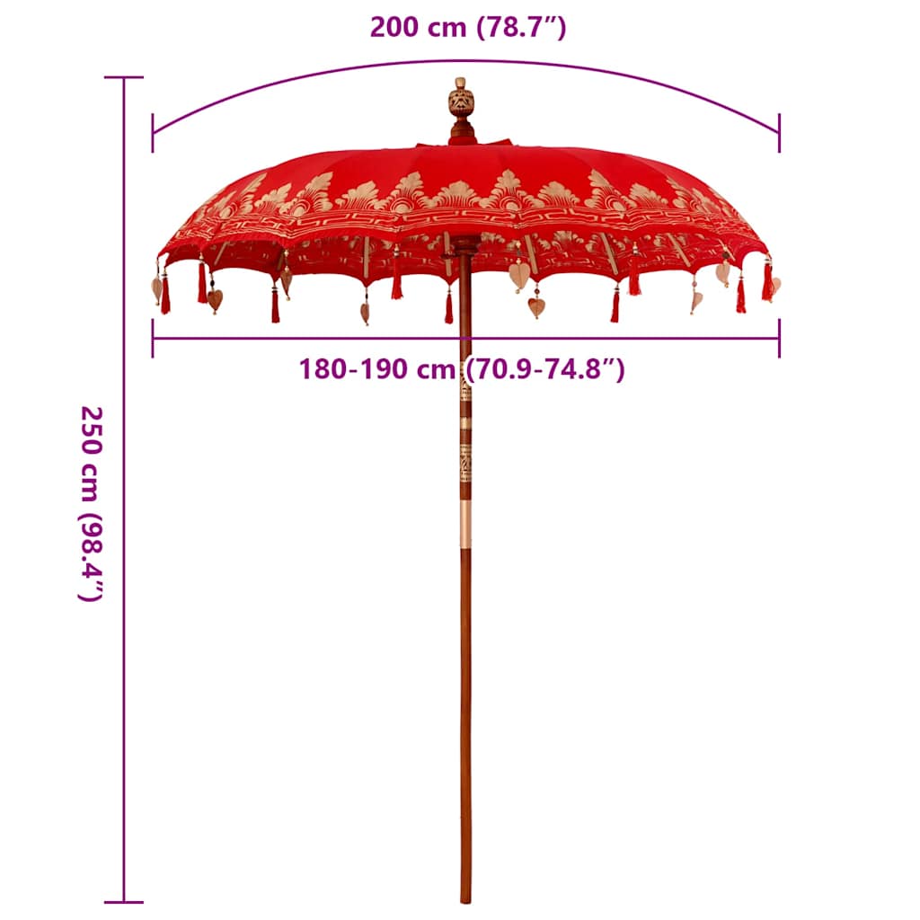Umbrelă de soare Altele Manual Roșu x 250 cm Bumbac și lemn GartenMobel Dekor