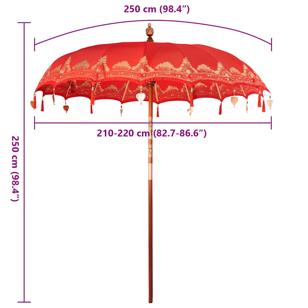 Umbrelă de soare Altele Manual Roșu x 250 cm Bumbac și lemn GartenMobel Dekor