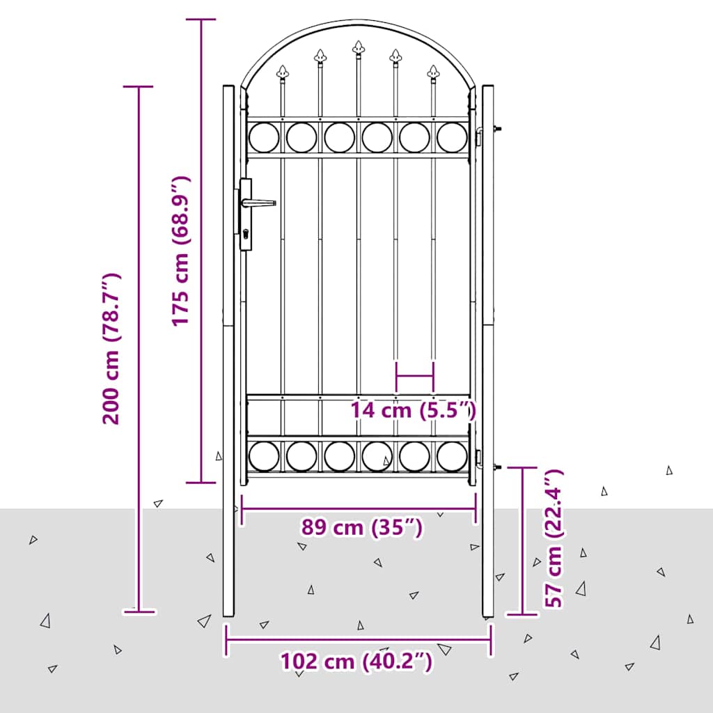 Poartă de gard Gri 100 x 175 cm Oțel vopsit în pulbere GartenMobel Dekor