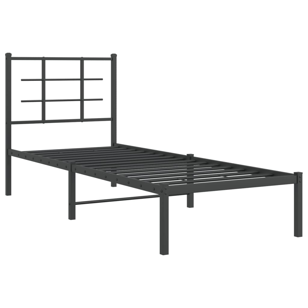Cadru de pat metalic cu tăblie, negru, 75x190 cm GartenMobel Dekor
