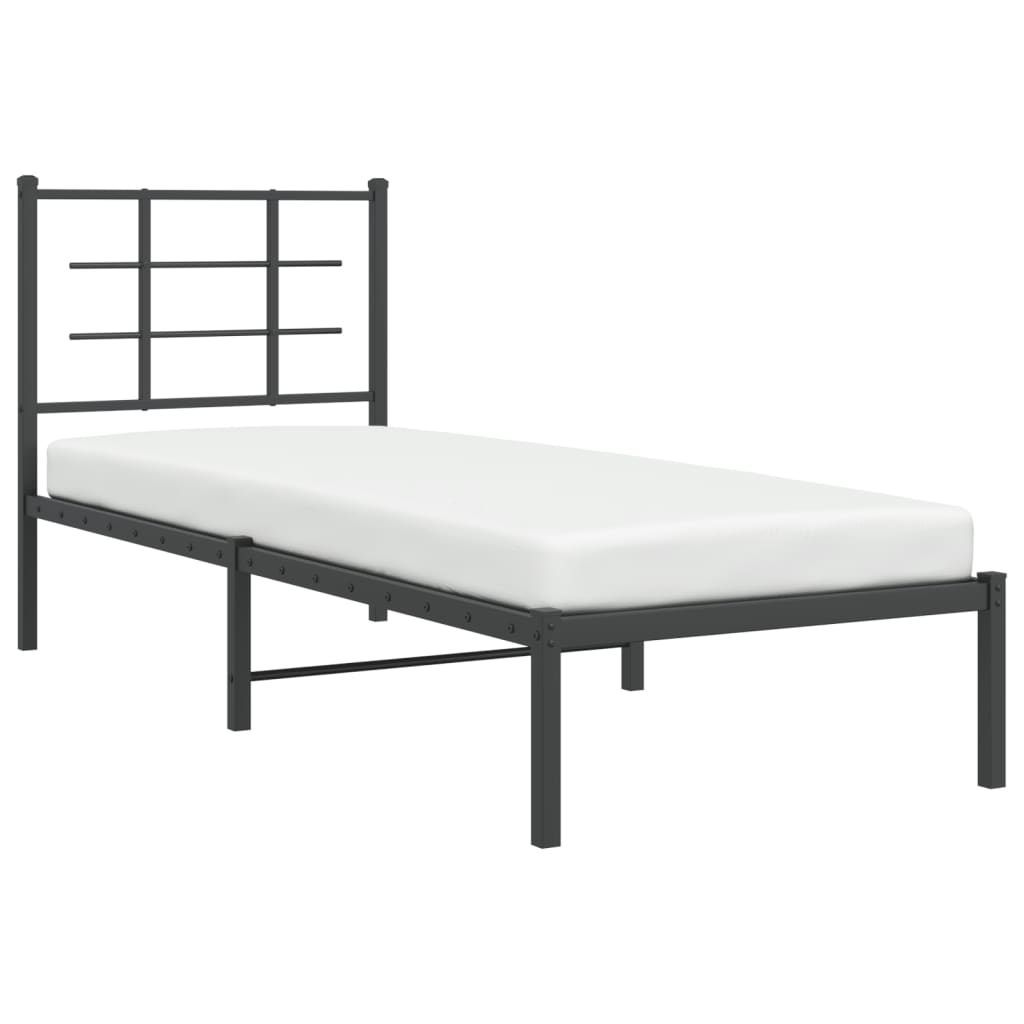 Cadru de pat metalic cu tăblie, negru, 75x190 cm GartenMobel Dekor