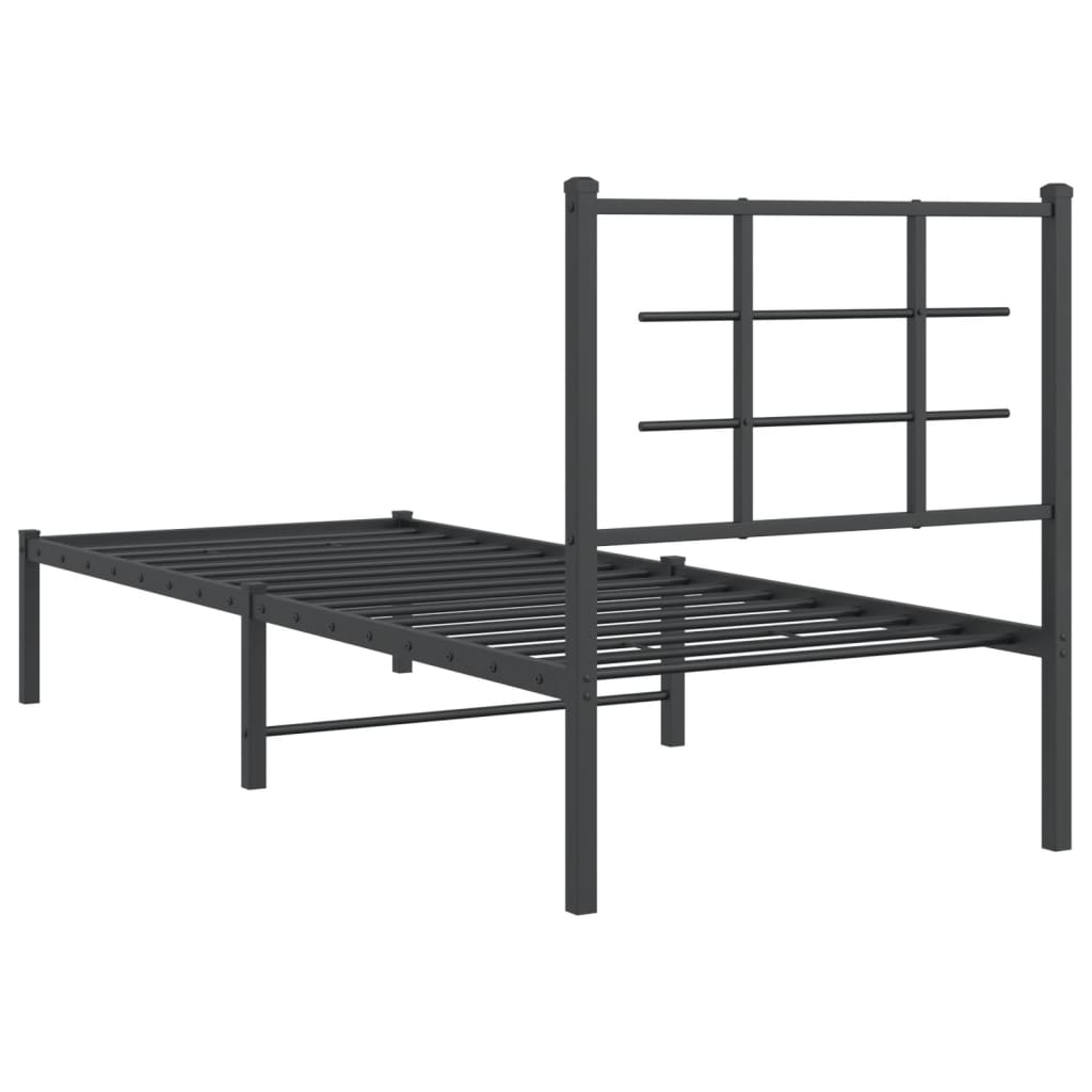 Cadru de pat metalic cu tăblie, negru, 75x190 cm GartenMobel Dekor
