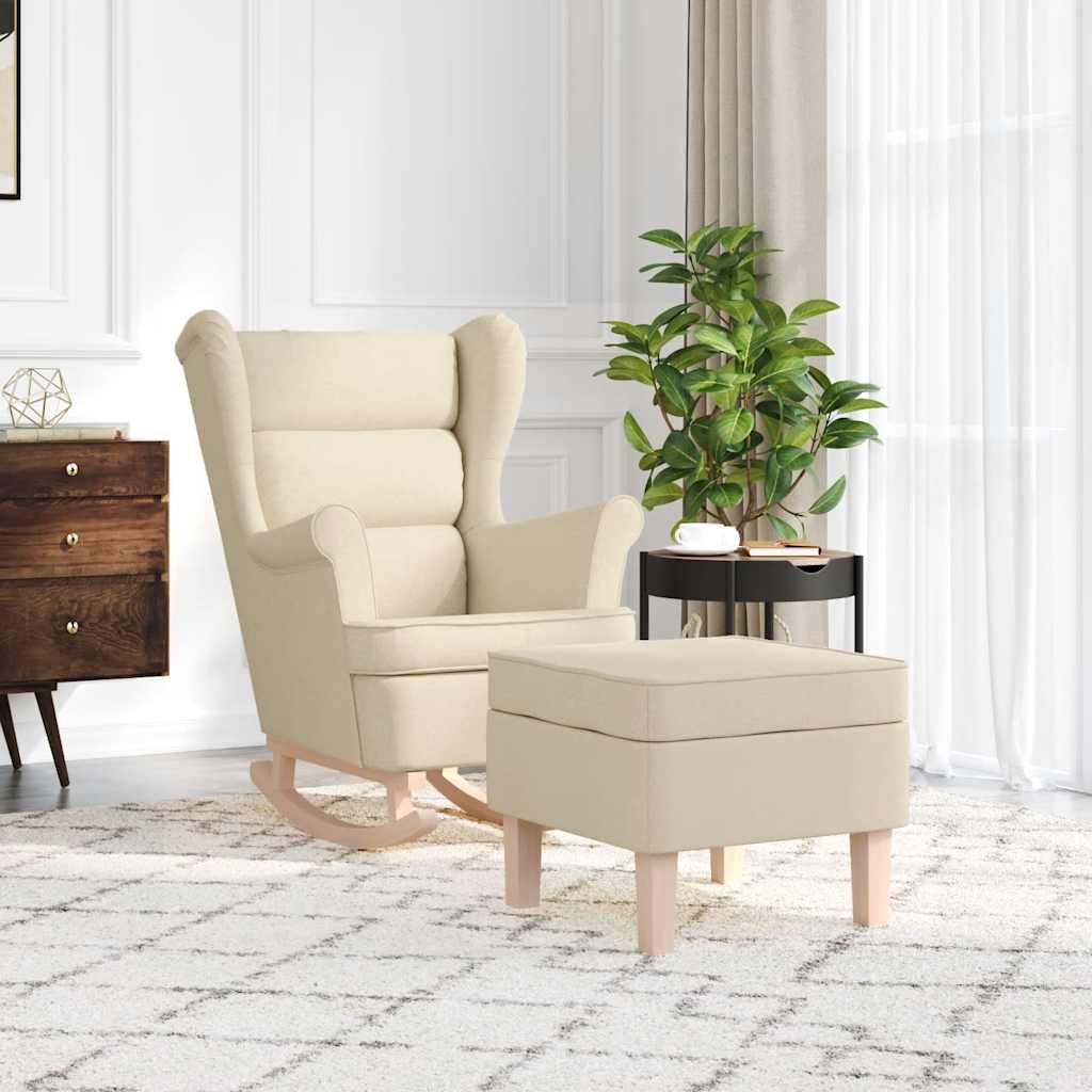 Scaun balansoar cu taburet, crem, material textil GartenMobel Dekor