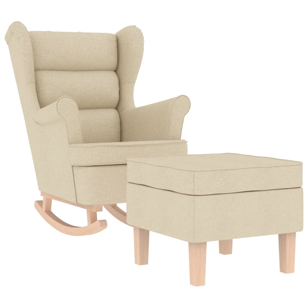 Scaun balansoar cu taburet, crem, material textil GartenMobel Dekor