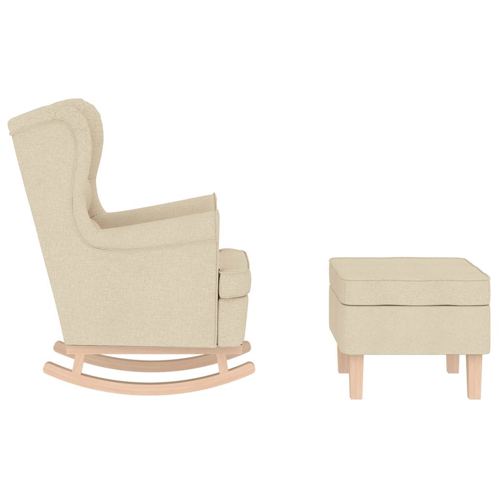 Scaun balansoar cu taburet, crem, material textil GartenMobel Dekor