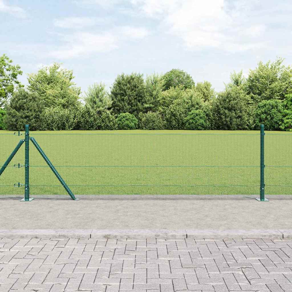Gard cu Plasă Sudată cu 13 Stâlpi cu Flanșă Verde 0.6x25 m Oțel GartenMobel Dekor