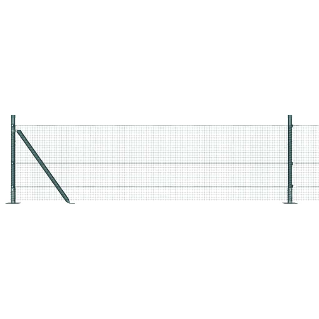 Gard cu Plasă Sudată cu 13 Stâlpi cu Flanșă Verde 0.6x25 m Oțel GartenMobel Dekor