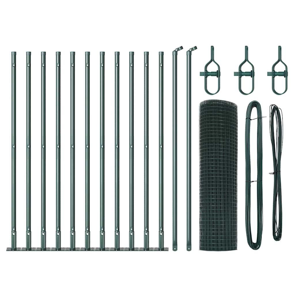 Gard cu Plasă Sudată cu 13 Stâlpi cu Flanșă Verde 0.6x25 m Oțel GartenMobel Dekor