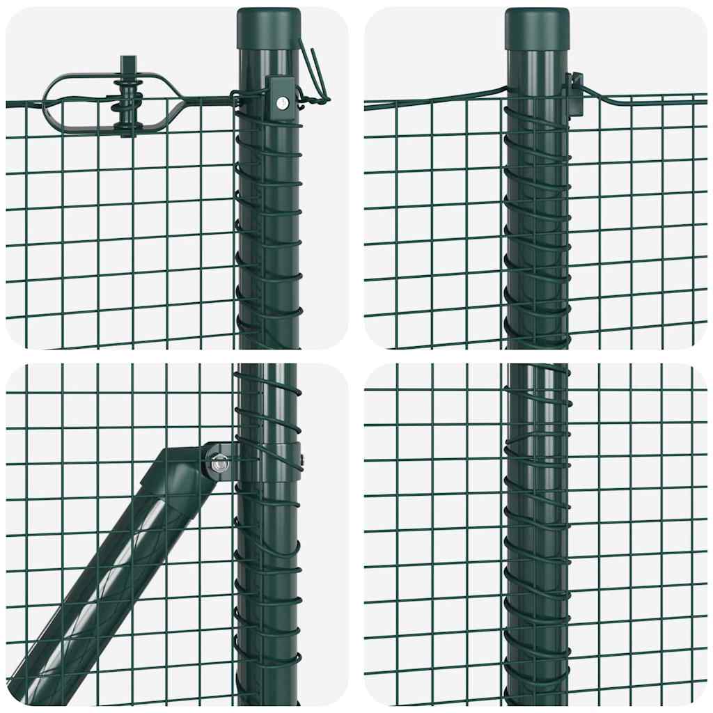 Gard din sârmă sudată cu 13 stâlpi cu flanșă Verde 0.5x50 m Oțel GartenMobel Dekor