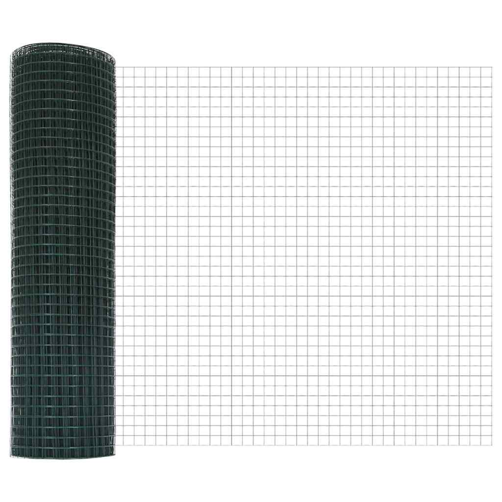 Gard din sârmă sudată cu 13 stâlpi cu flanșă Verde 0.5x50 m Oțel GartenMobel Dekor