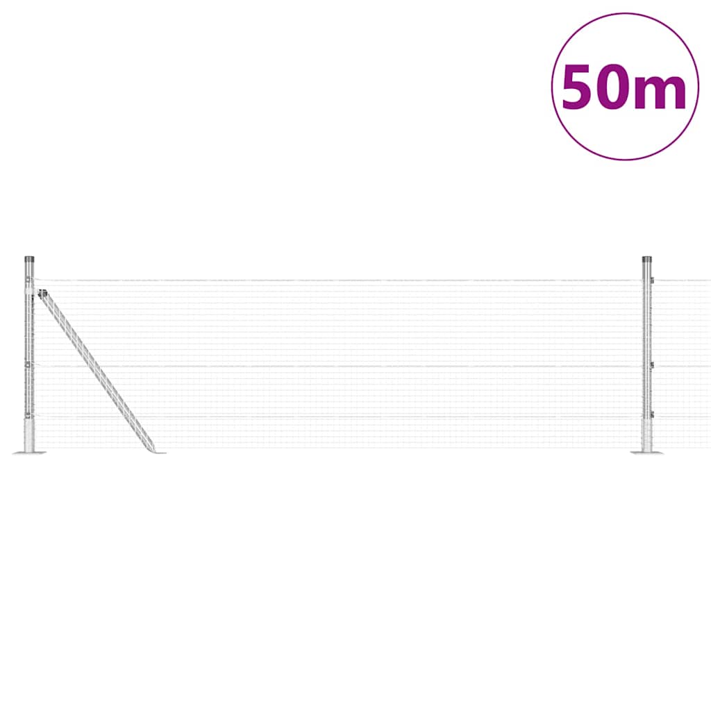Gard din sârmă sudată cu 13 stâlpi cu flanșă Verde 0.5x50 m Oțel GartenMobel Dekor