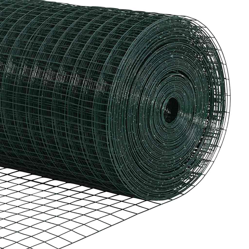 Gard din sârmă sudată cu 13 stâlpi cu flanșă Verde 0.5x50 m Oțel GartenMobel Dekor