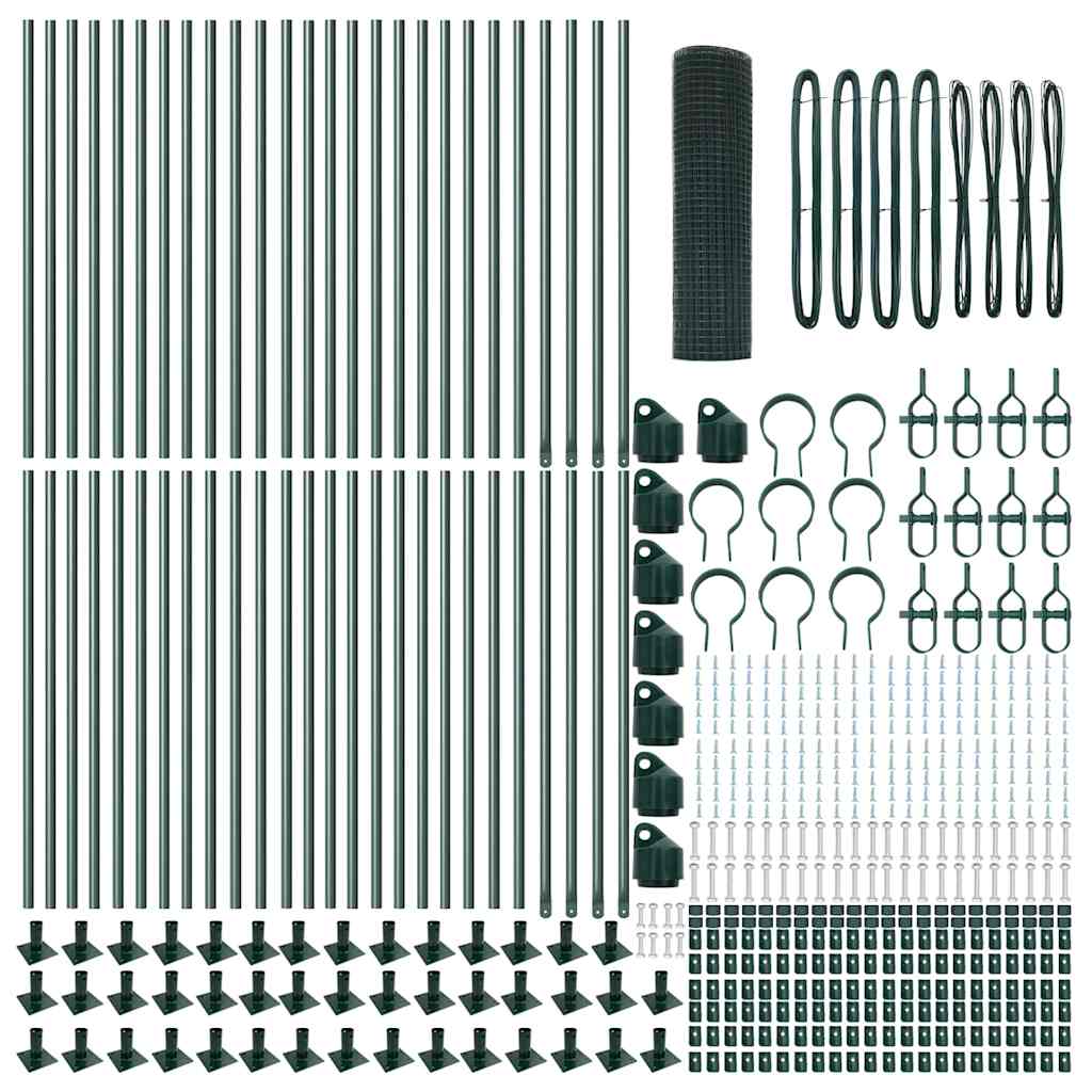 Împrejmuire Sudată cu 13 Stâlpi Flanșați Verde 0.5x100 m Oțel GartenMobel Dekor