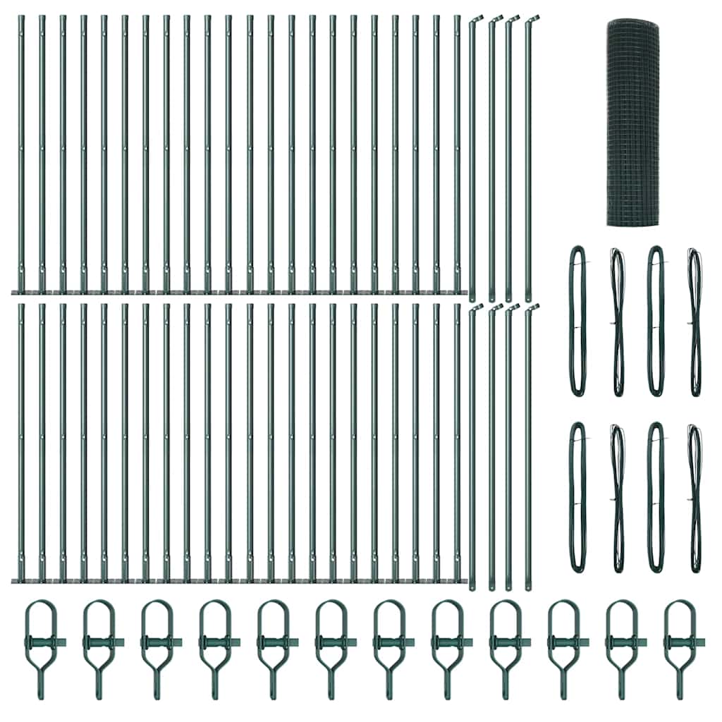 Împrejmuire Sudată cu 13 Stâlpi Flanșați Verde 0.5x100 m Oțel GartenMobel Dekor