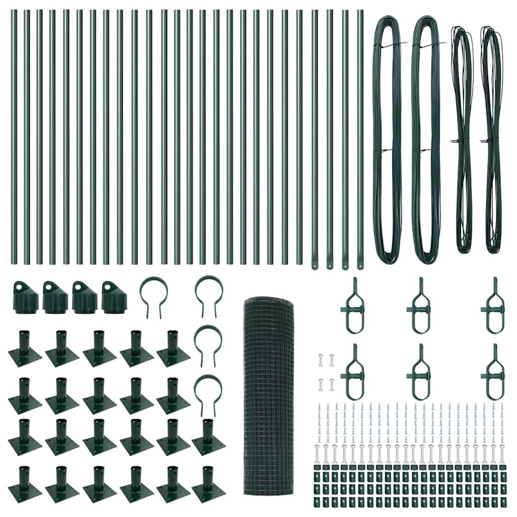 Îngrădire din Plasă Sudată cu 13 Stâlpi cu Flanșă Verde 0.6x50 m Oțel GartenMobel Dekor