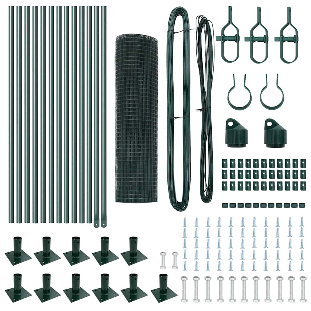 Set Stâlpi de Gard Verde 2 bucăți Metal 25 x 0.5 m Rezistent GartenMobel Dekor