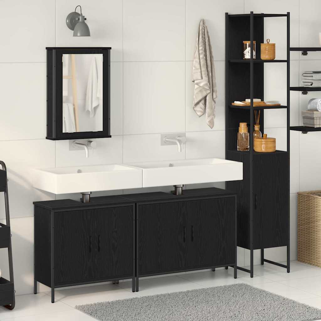 Set de Mobilier pentru Baie 4 Piese Negru Stejar Lemn Prelucrat GartenMobel Dekor