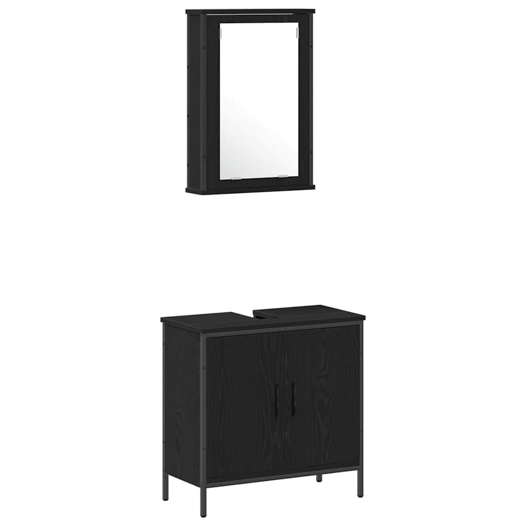 Set de Mobilier pentru Baie 4 Piese Negru Stejar Lemn Prelucrat GartenMobel Dekor