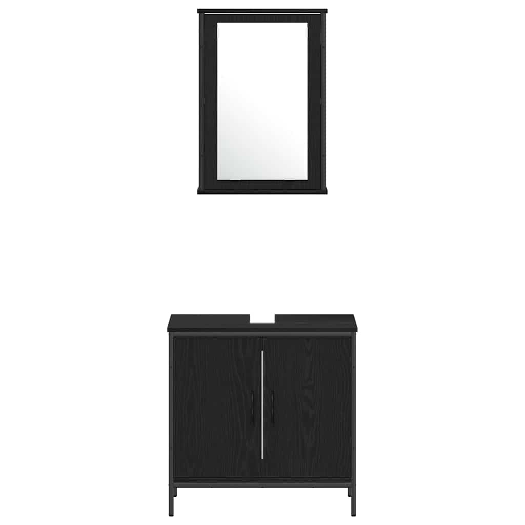 Set de Mobilier pentru Baie 4 Piese Negru Stejar Lemn Prelucrat GartenMobel Dekor