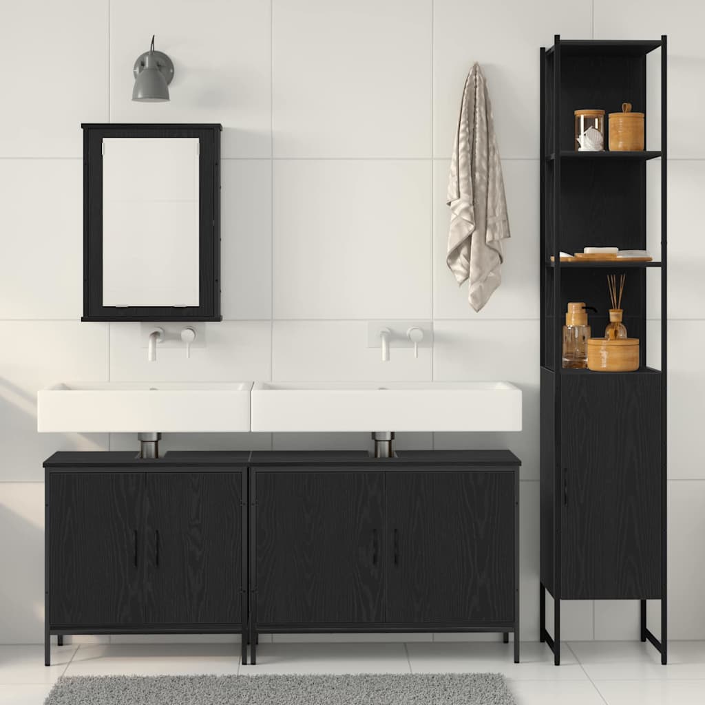 Set de Mobilier pentru Baie 4 Piese Negru Stejar Lemn Prelucrat GartenMobel Dekor