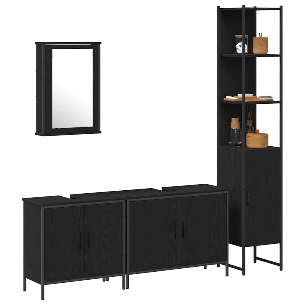 Set de Mobilier pentru Baie 4 Piese Negru Stejar Lemn Prelucrat GartenMobel Dekor