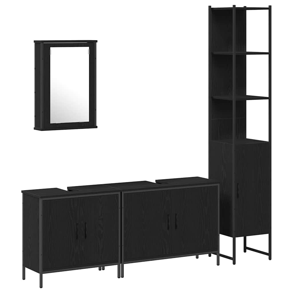 Set de Mobilier pentru Baie 4 Piese Negru Stejar Lemn Prelucrat GartenMobel Dekor