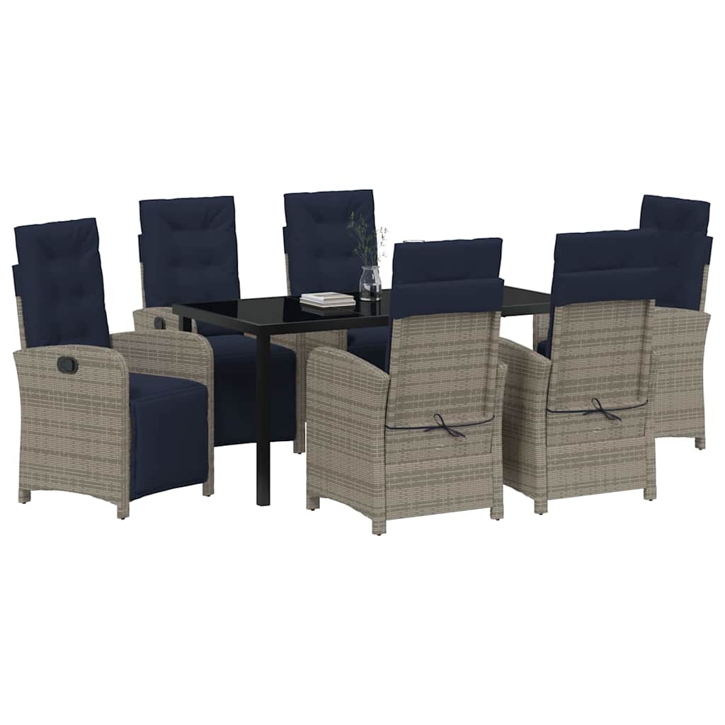 Set de dining pentru grădină , 7 piese, din ratan gri din poliester. GartenMobel Dekor