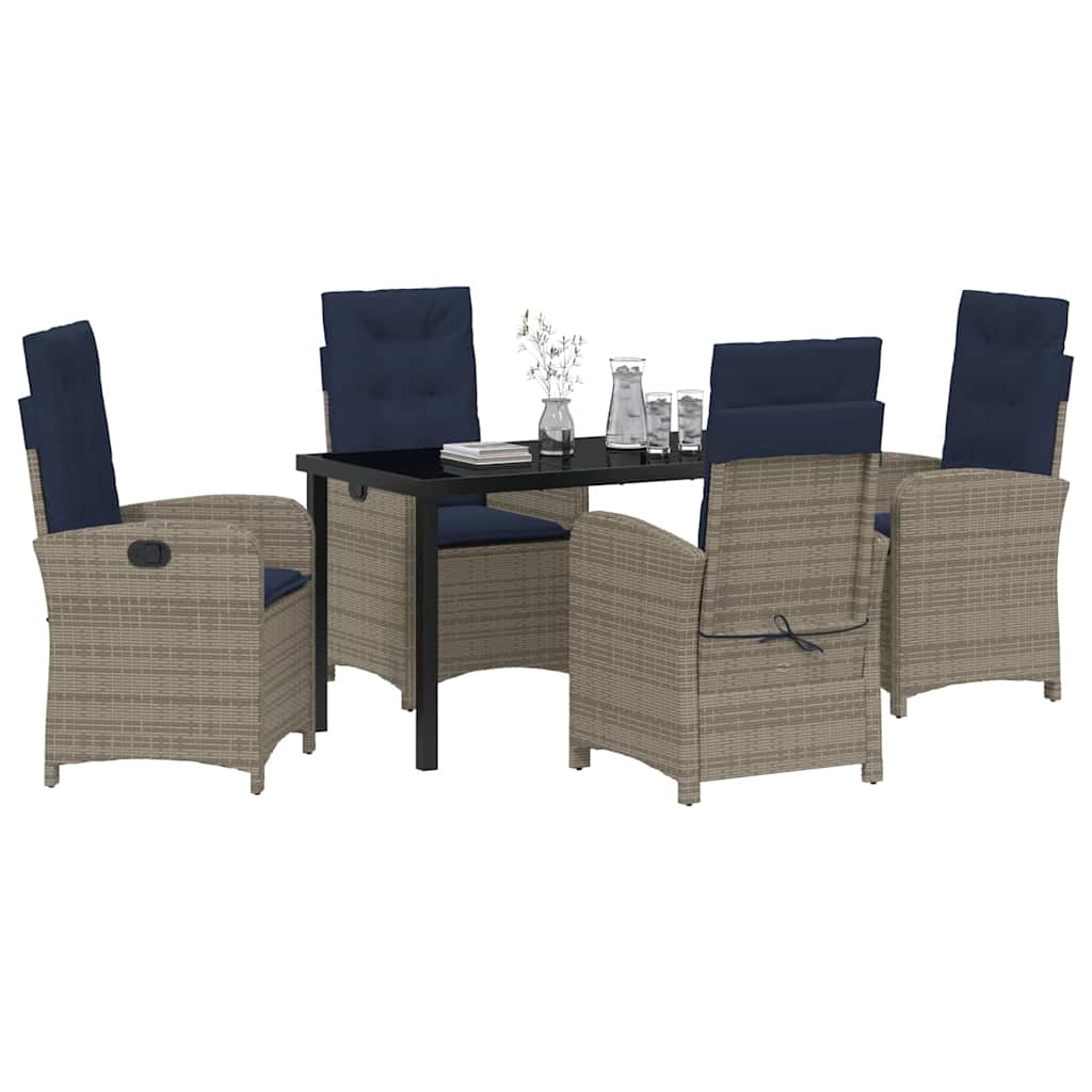 Set de dining pentru grădină cu 5 piese și perne, gri din ratan poliester. GartenMobel Dekor
