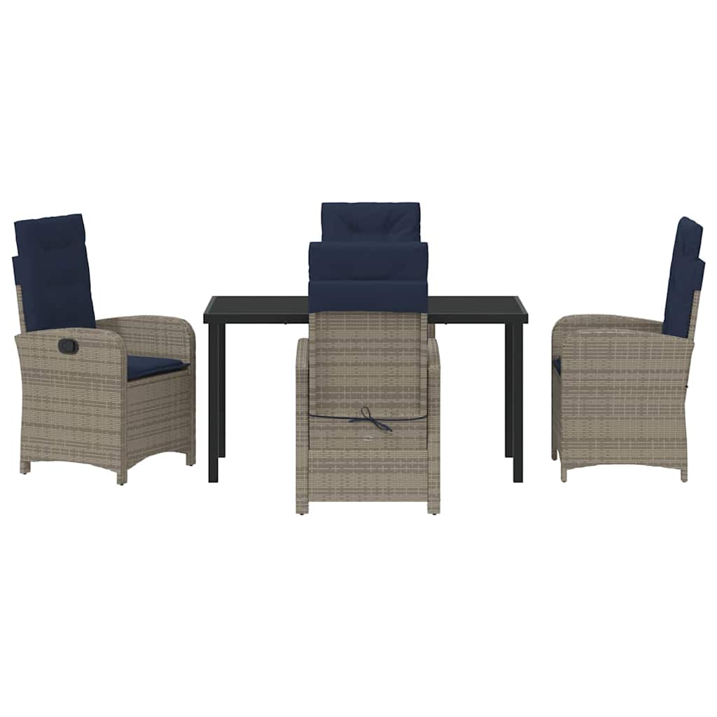 Set de dining pentru grădină cu 5 piese și perne, gri din ratan poliester. GartenMobel Dekor