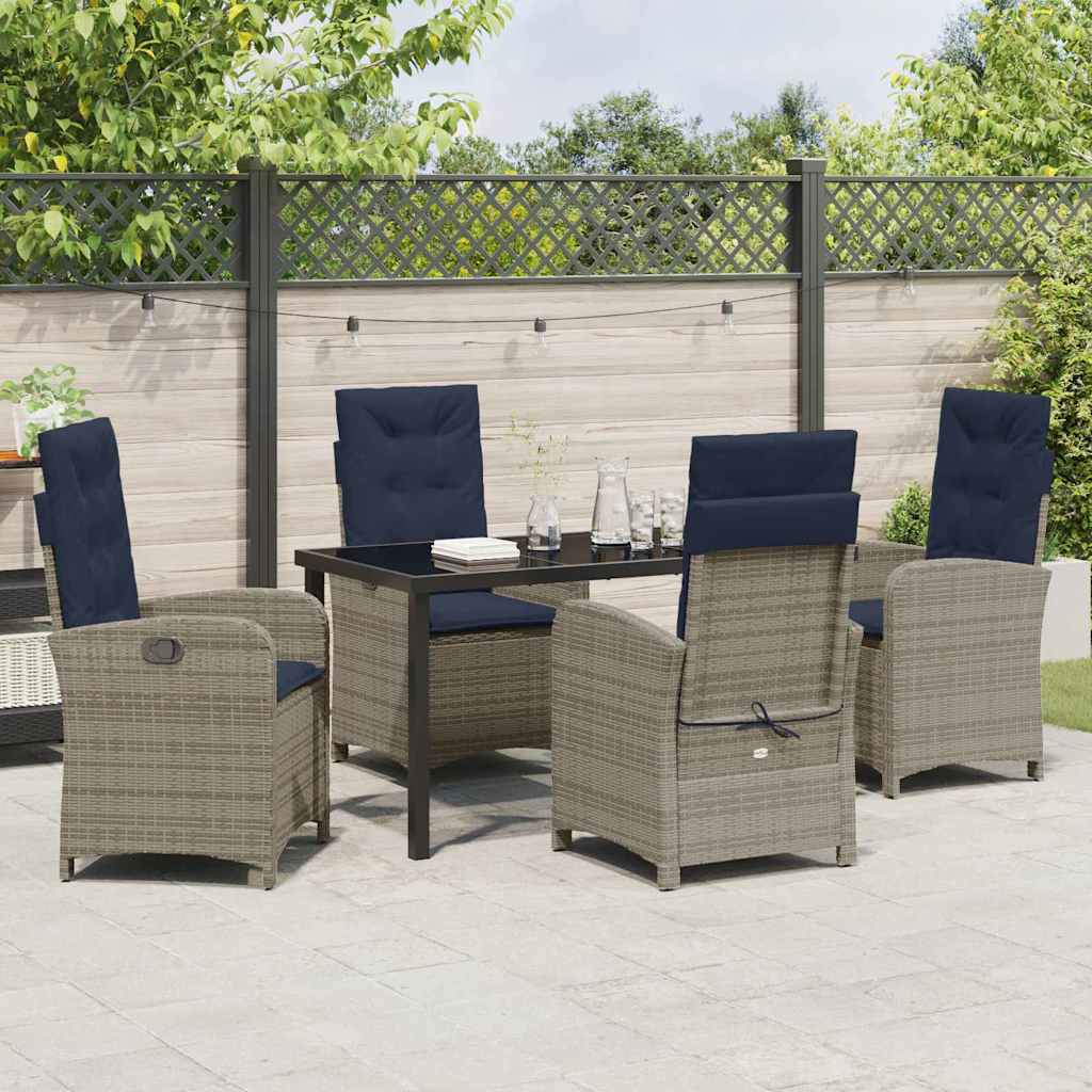 Set de dining pentru grădină cu 5 piese și perne, gri din ratan poliester. GartenMobel Dekor