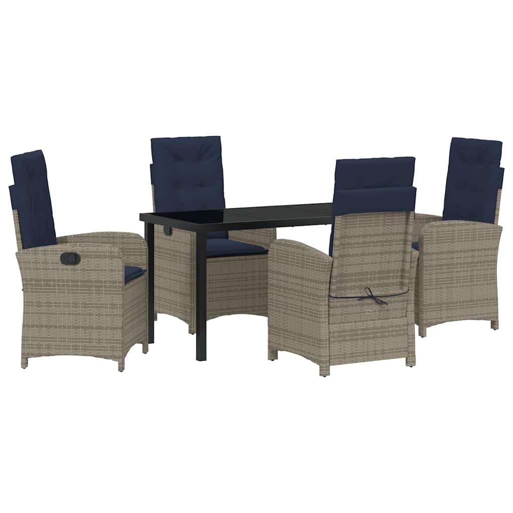 Set de dining pentru grădină cu 5 piese și perne, gri din ratan poliester. GartenMobel Dekor