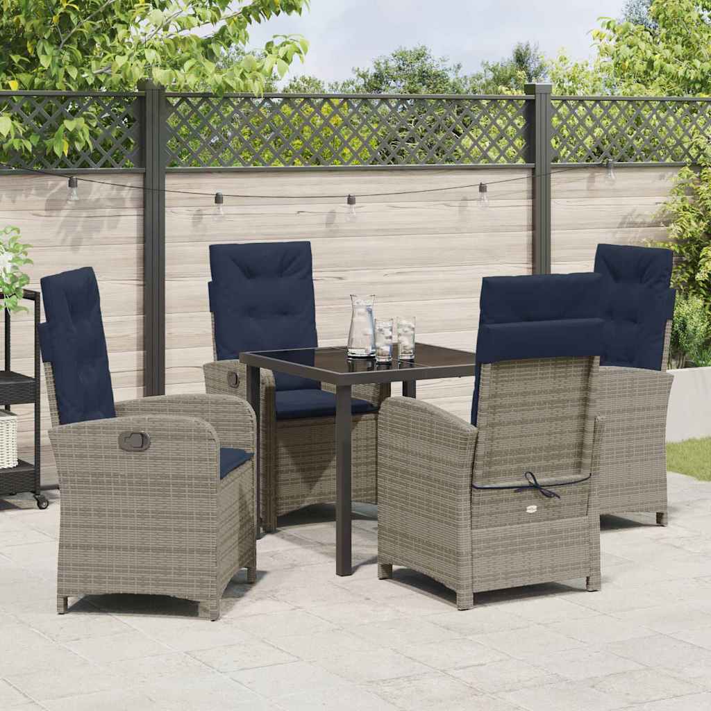 Set de dining pentru grădină cu 5 piese și perne din ratan gri GartenMobel Dekor