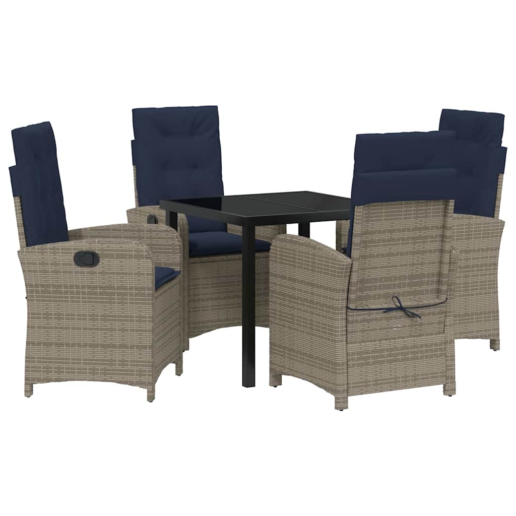 Set de dining pentru grădină cu 5 piese și perne din ratan gri GartenMobel Dekor