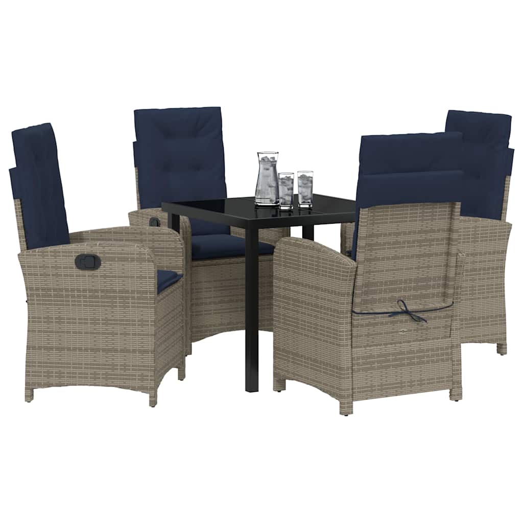 Set de dining pentru grădină cu 5 piese și perne din ratan gri GartenMobel Dekor