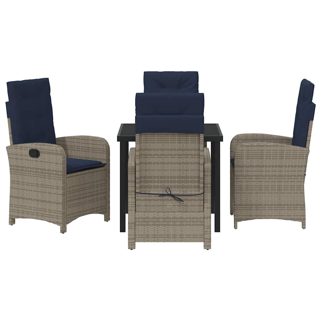 Set de dining pentru grădină cu 5 piese și perne din ratan gri GartenMobel Dekor
