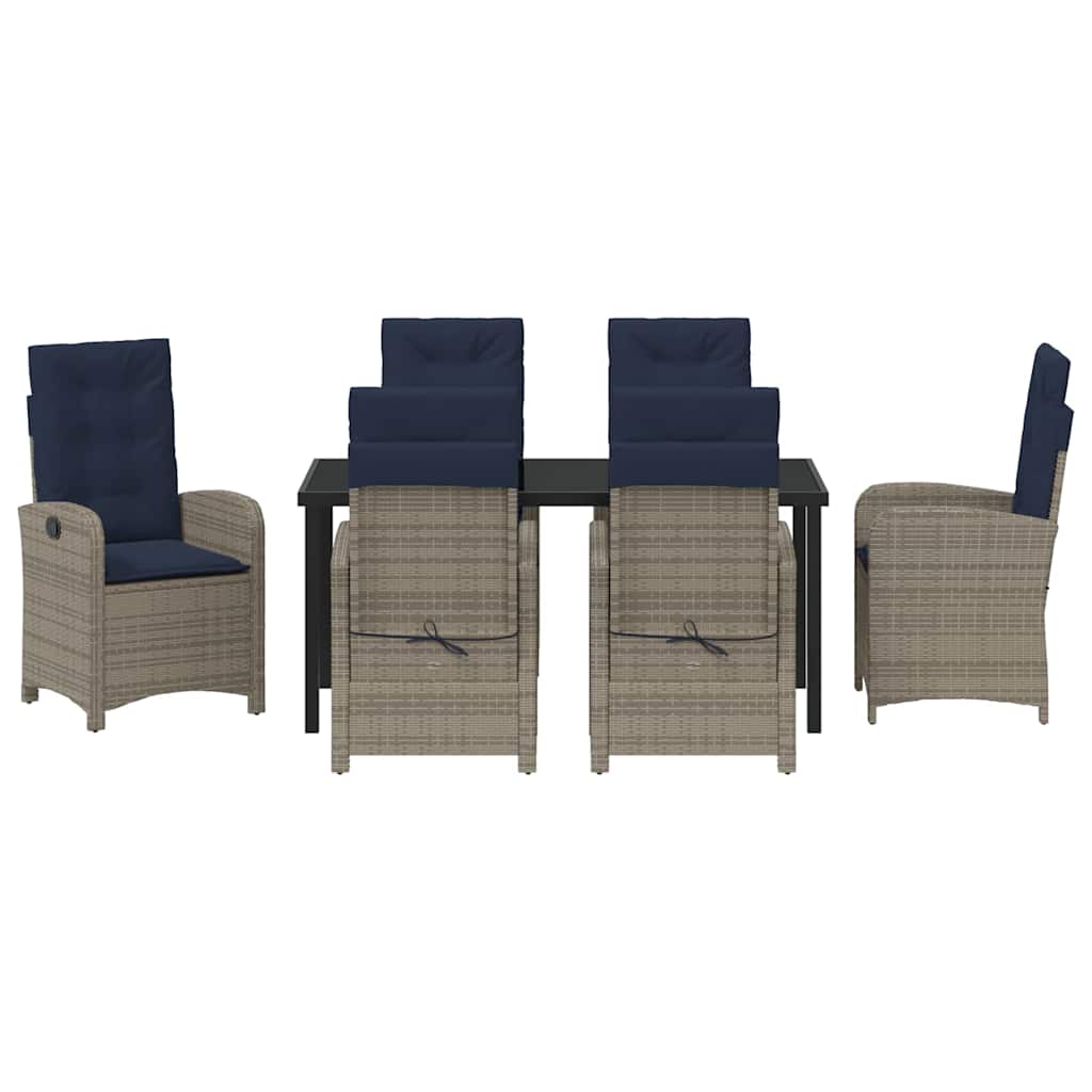 Set de dining pentru grădină cu 7 piese, cu perne, din ratan gri. GartenMobel Dekor