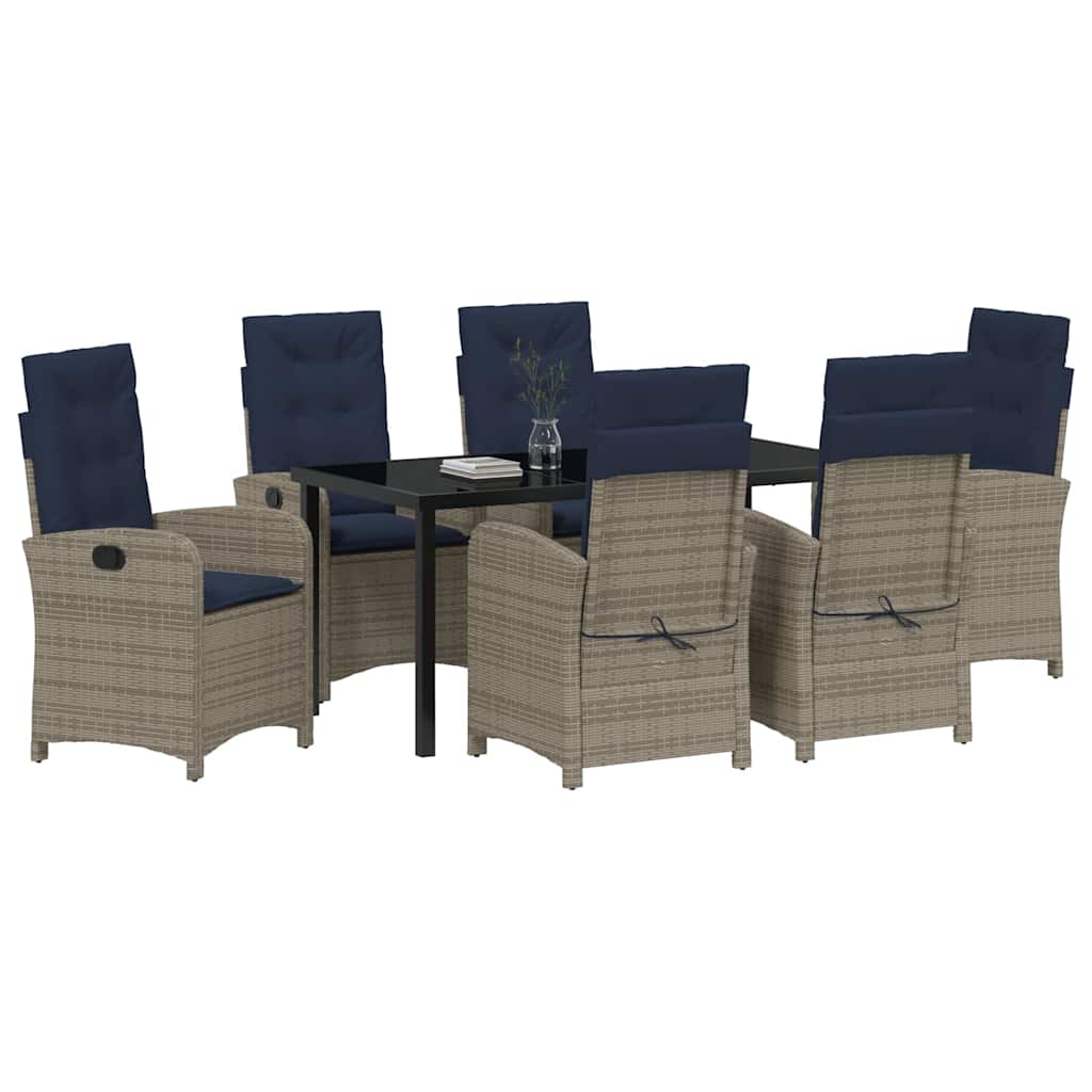 Set de dining pentru grădină cu 7 piese, cu perne, din ratan gri. GartenMobel Dekor