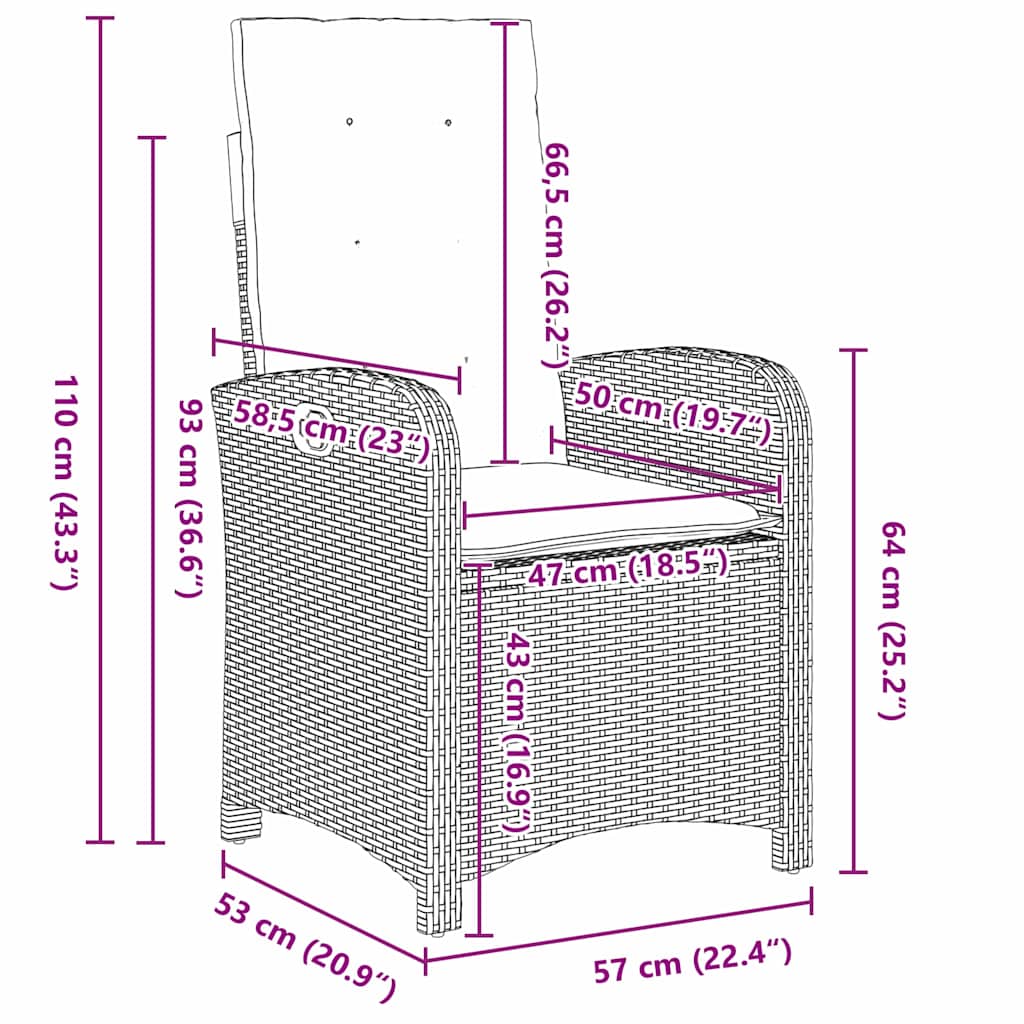 Set de dining pentru grădină cu 7 piese, cu perne, din ratan gri. GartenMobel Dekor