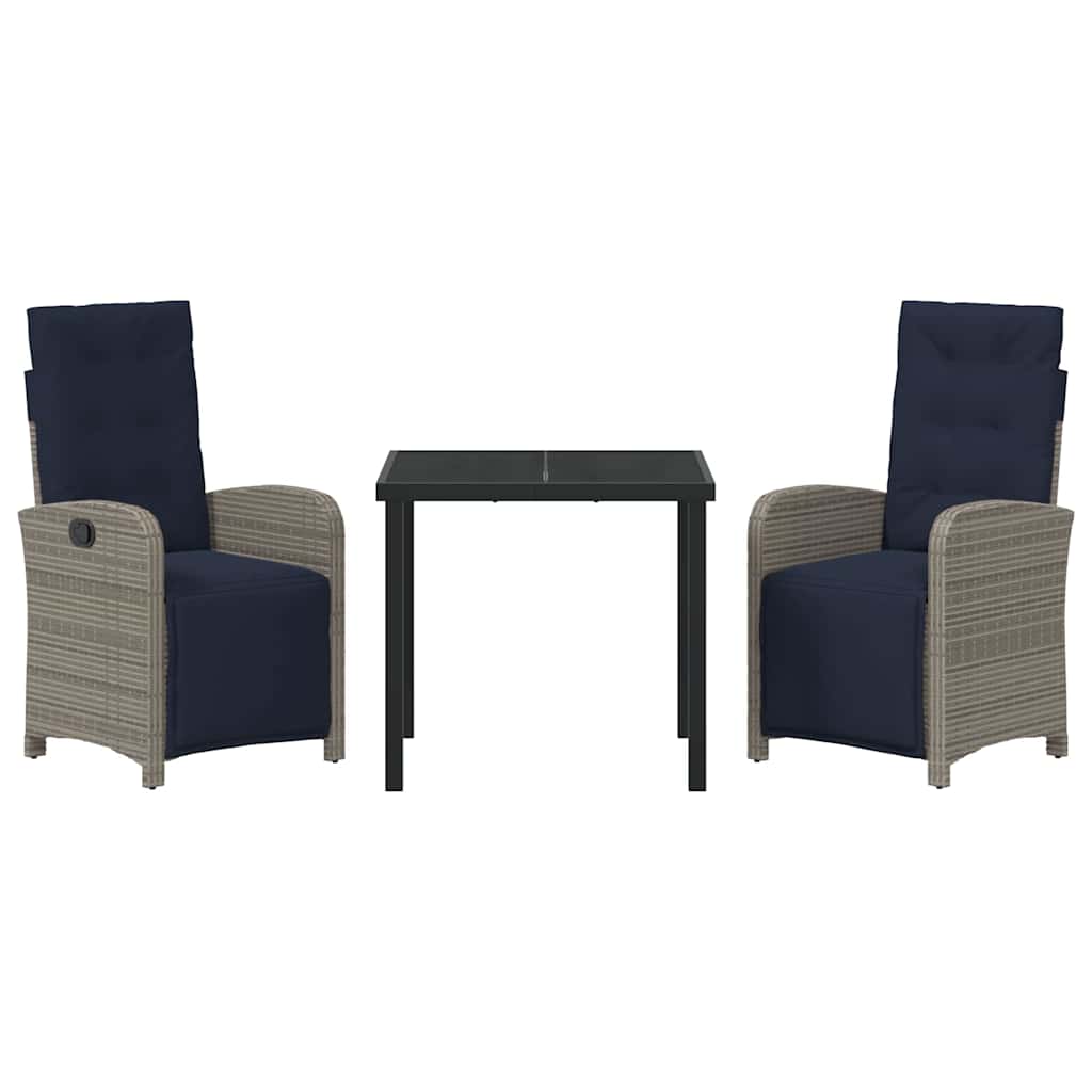 Set dining grădină , 3 piese, gri, din rattan și poliester. GartenMobel Dekor