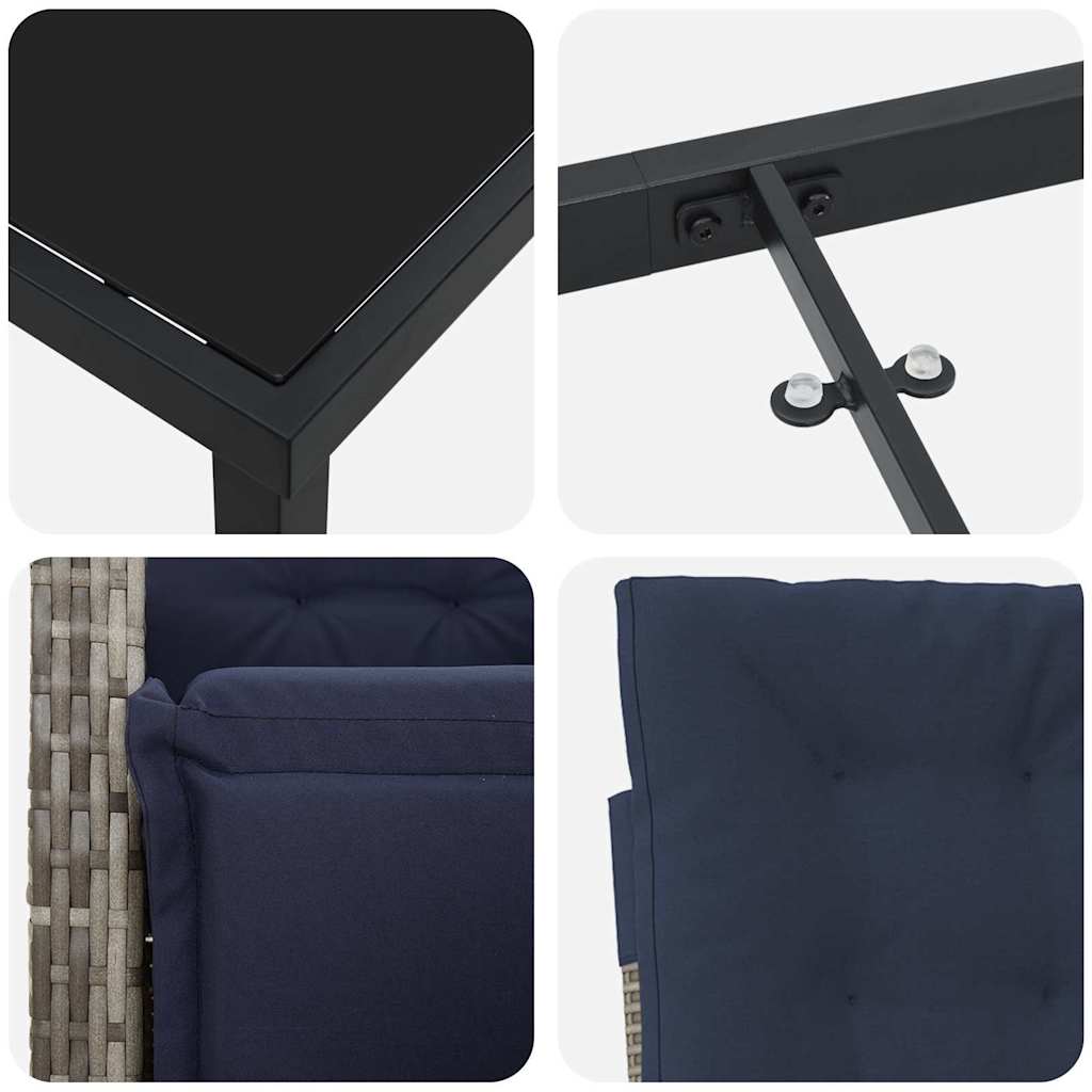 Set dining grădină , 3 piese, gri, din rattan și poliester. GartenMobel Dekor