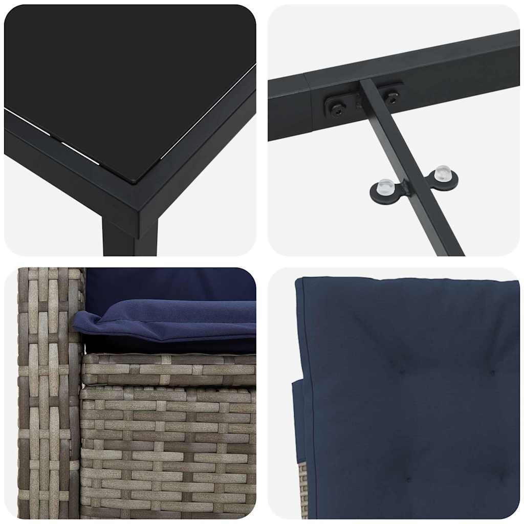 Set de dining pentru grădină , 7 piese, din ratan gri din poliester. GartenMobel Dekor