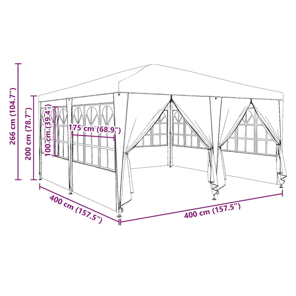 Tenda de petrecere , albă, cu 8 pereți laterali, 4x4 m din PE GartenMobel Dekor