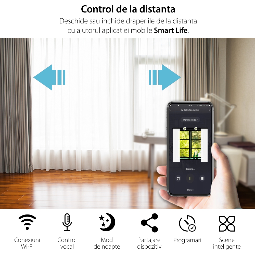 Intrerupator Wi-Fi Draperie cu Touch din Sticla LUXION SmartElectro IntelligentHouse