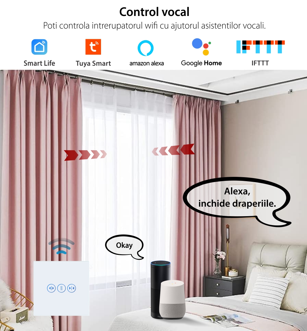 Intrerupator Wi-Fi Draperie cu Touch din Sticla LUXION SmartElectro IntelligentHouse