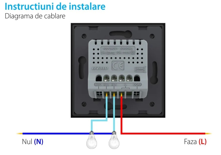 Intrerupator Dublu cu Touch LIVOLO din Sticla - Protocol ZigBee EC SmartElectro IntelligentHouse