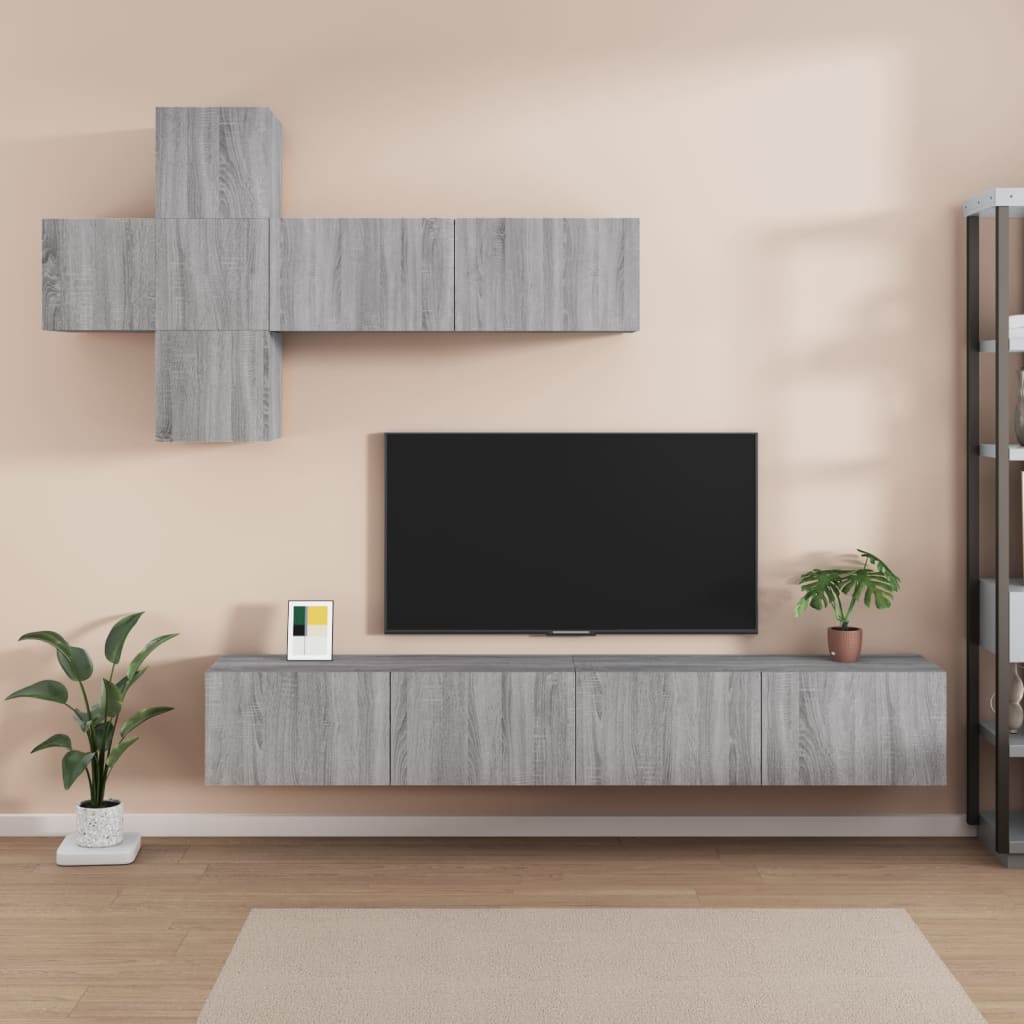 Set comode TV, 7 piese, gri sonoma, lemn compozit GartenMobel Dekor