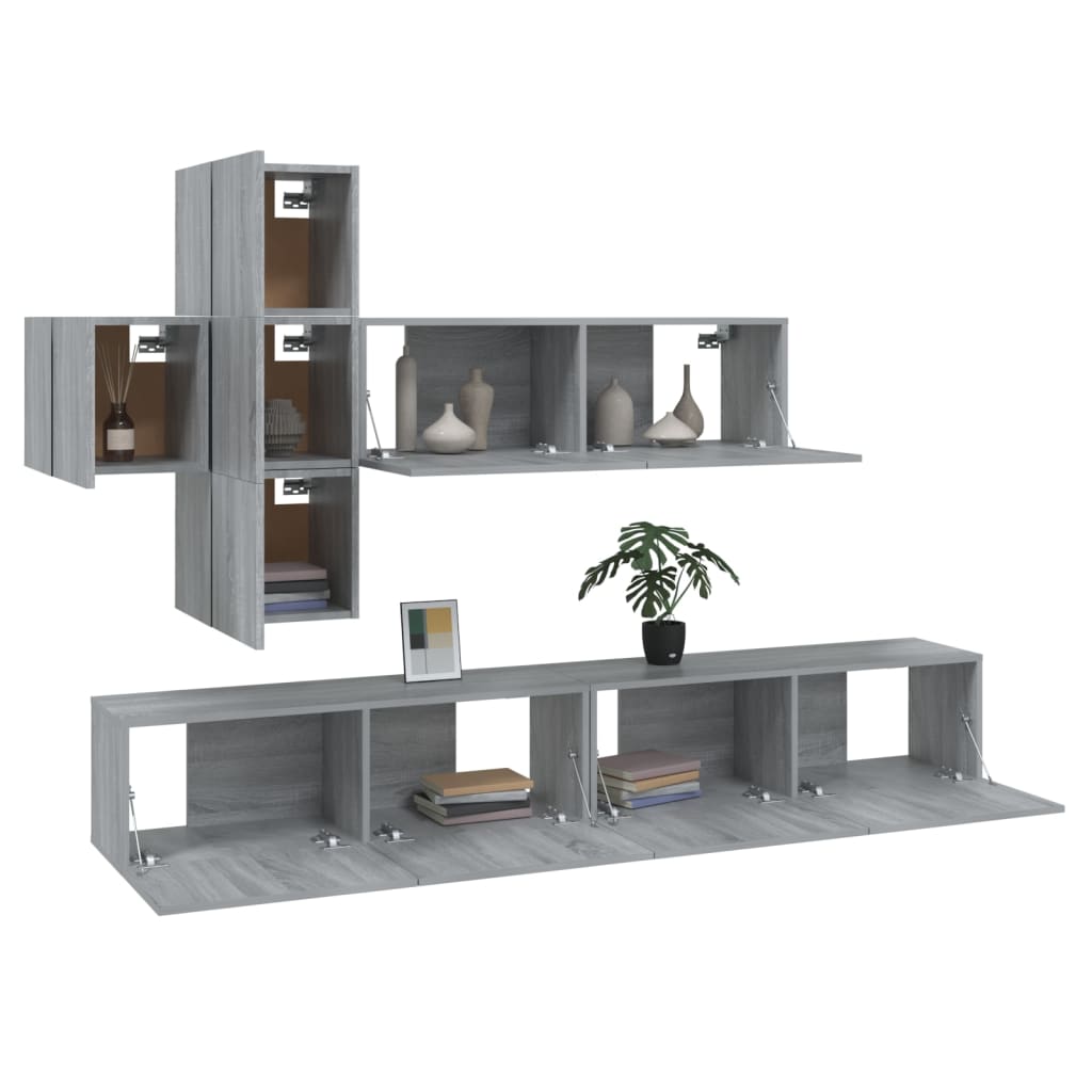 Set comode TV, 7 piese, gri sonoma, lemn compozit GartenMobel Dekor