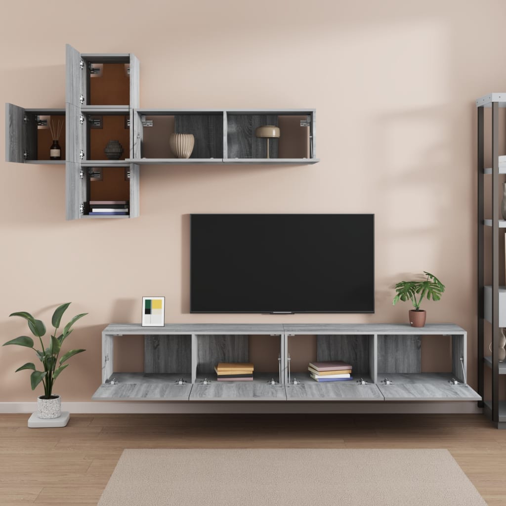 Set comode TV, 7 piese, gri sonoma, lemn compozit GartenMobel Dekor