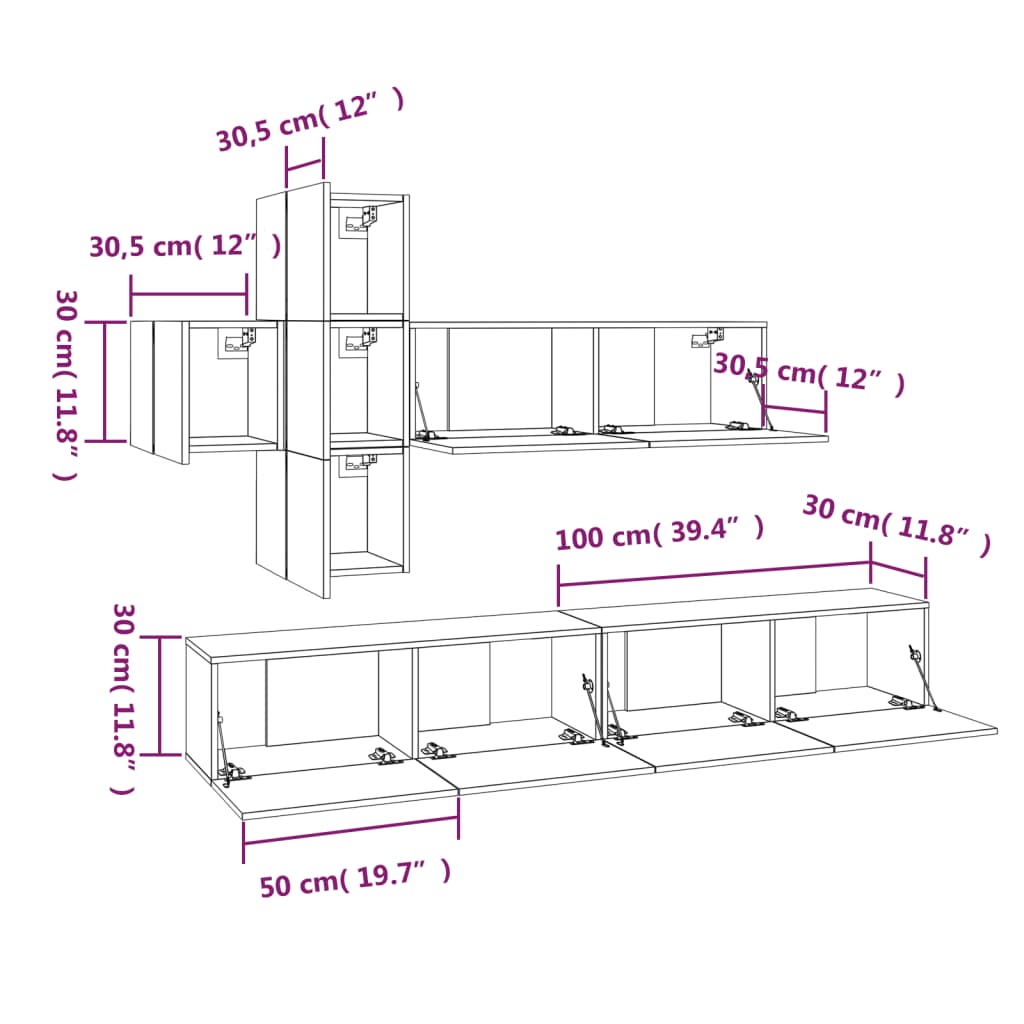 Set comode TV, 7 piese, gri sonoma, lemn compozit GartenMobel Dekor